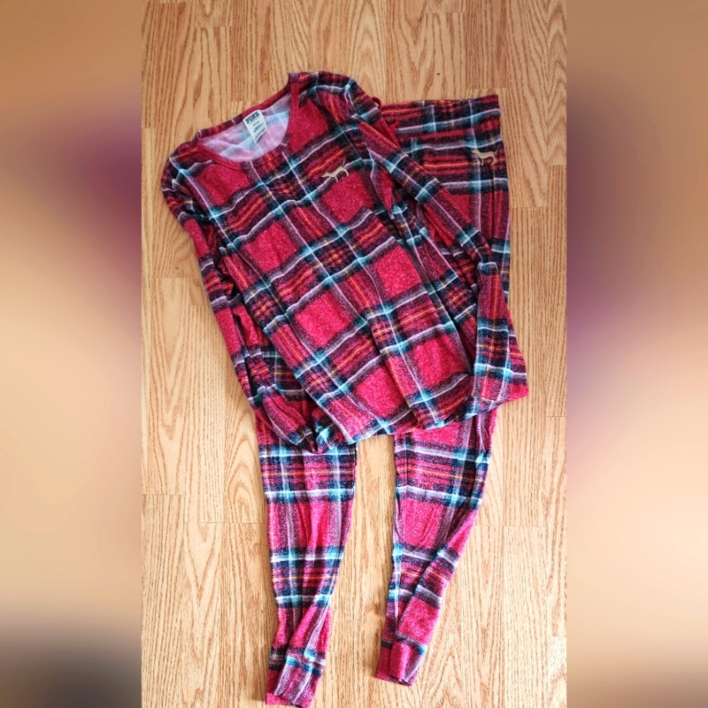 Victorias secret pink plaid christmas pajamas